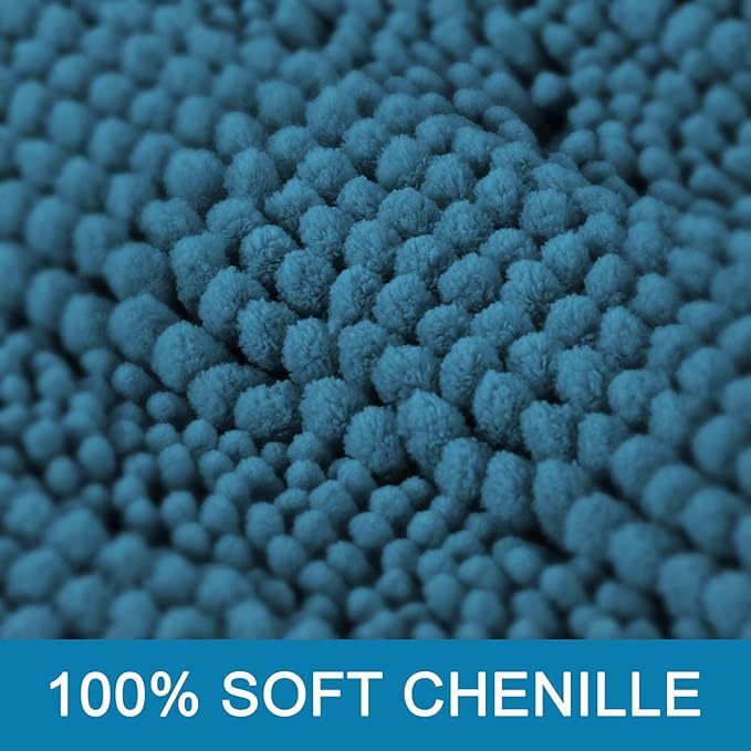 H.VERSAILTEX Bath Mats for Bathroom Non Slip Extra Thick Chenille Striped Bath Rug 24" x 36" Absorbent Non Skid Fluffy Soft Shaggy Rugs Washable Plush Mats for Indoor, Bath Room, Tub - Turquoise Blue