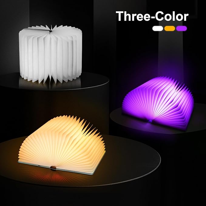 Rechargeable Book Light - 3 Colors Mood Lighting, 3D Leather Cover, USB Portable Desk Lamp, Night Reading Light, Elegant Book Decor & Gift for Book Lovers