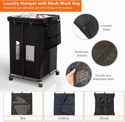 160L Laundry Basket with Wheels, Rolling Laundry Hamper with Removable Bag and Metal Frame for Dirty Clothes - Bedroom/Laundry Room/Bathroom Applicable （Large & Tall）