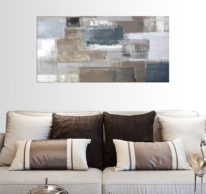 Abstract Wall Art Brown Gray Patch Canvas Prints for Living Room Bedroom Wall Decor Large Contemporary Wall Picture Artwork for Office Kitchen Nursery Home Decoration Framed Ready to Hang 29" x 58"