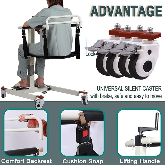 Patient Lift Transfer Chair, Transfer Lift Chair for Disabled, Portable Car Transfer Lift Bed to Wheelchair Transfer Devices, Transfer Chair for Elderly and Disabled (Basic Backrest Bedpan)