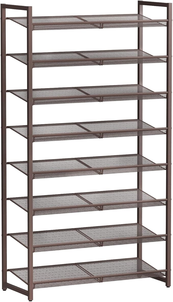8Tier Metal Tall Shoe Rack,Large Shoe Rack for Closet,entryway,Garage, with Adjustable Flat or Angled Shelves, Hold 32-40 Pairs Shoes ﻿