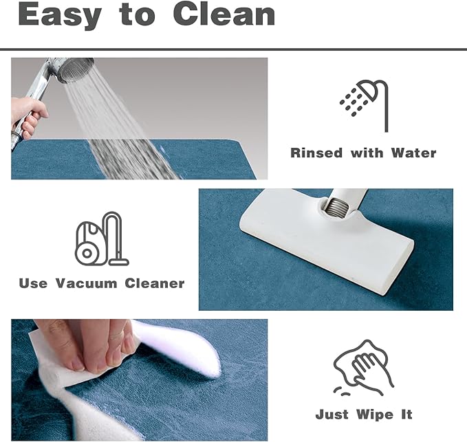 Bathroom Mat Quick Dry, Bathroom Rugs Non Slip Washable Thin Absorbent Bath Mat Fits Under Door Bathroom Floor Mat Perfect for Bath, Shower, or Sink 17"x59" Denim Blue