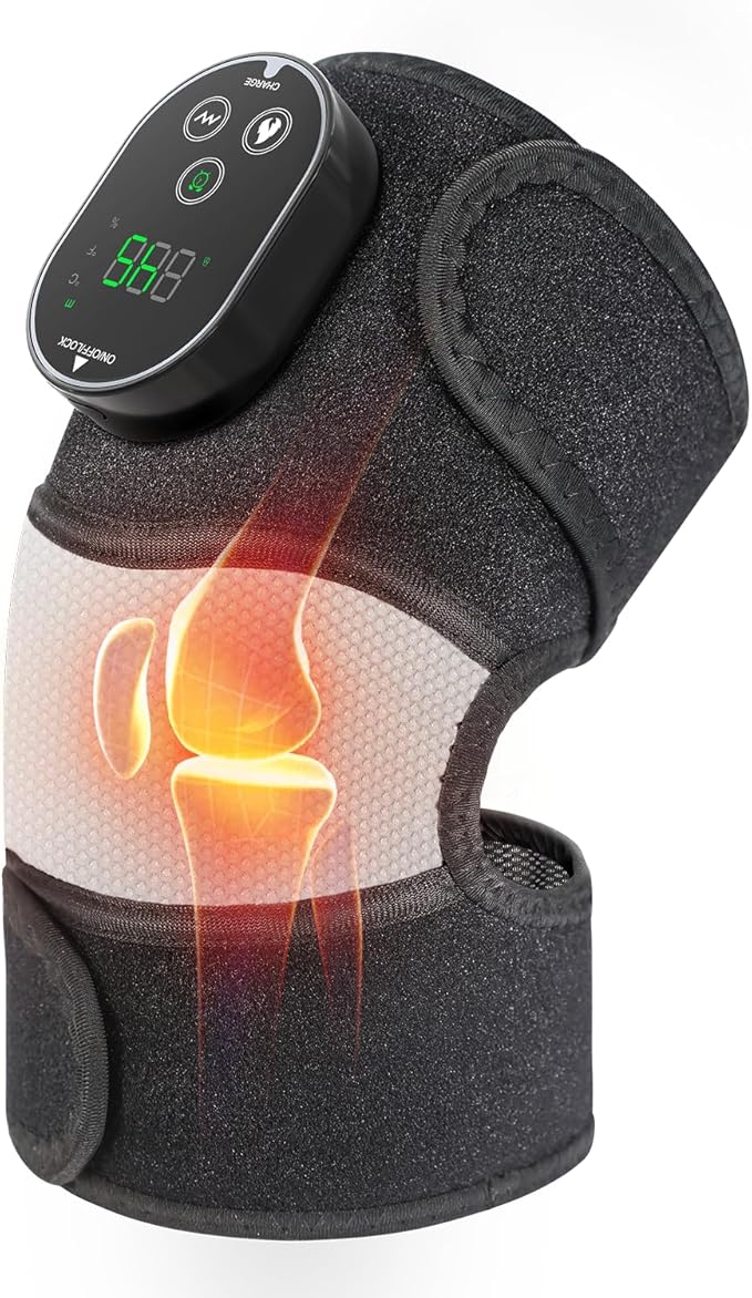 Cordless Heated Knee Massager, FSA Eligible 3-in-1 Electric Massager with Heating Pad for Elbow Shoulder Pain Relief Wrap with 3 Vibration & 6 Heating Modes