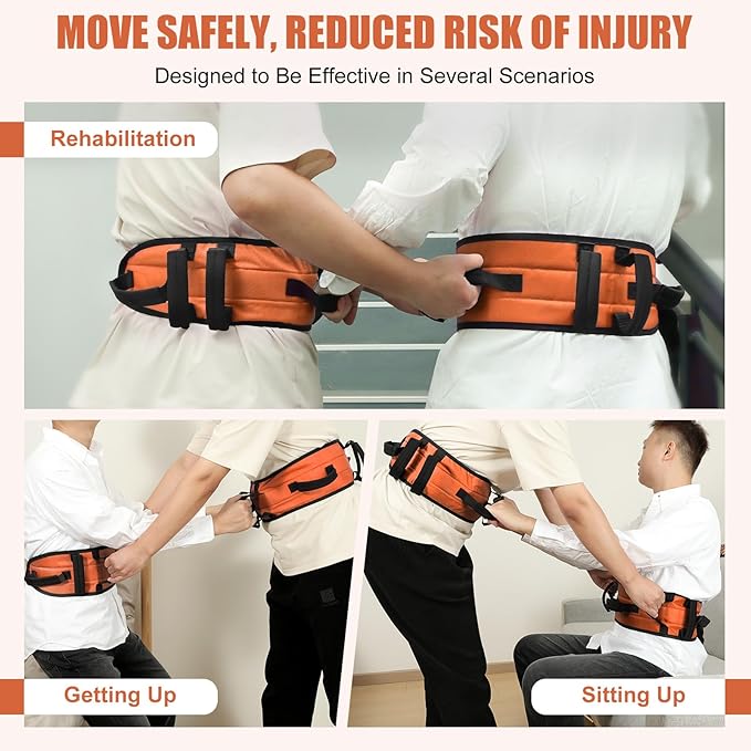 Rhino Valley Gait Belt Transfer Belt for Senior with 7 Handles, 59" Anti-Slip Transfer Belt for Elderly, Lift Belt with Quick Release Buckle, Medical Nursing Safety Patient Assist, Orange