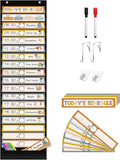 REGELETO Boho 18+1 Pockets Daily Schedule Pocket Chart, 30 pcs Double-Sided Reusable Cards, Scheduling Pocket Chart for Classroom Office Home School Activity(Black)