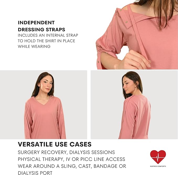 Inspired Comforts Unisex Post-Surgery/Dialysis Shirt | Full Tearaway Design with Easy-Open Shoulder, Arm & Side Snaps
