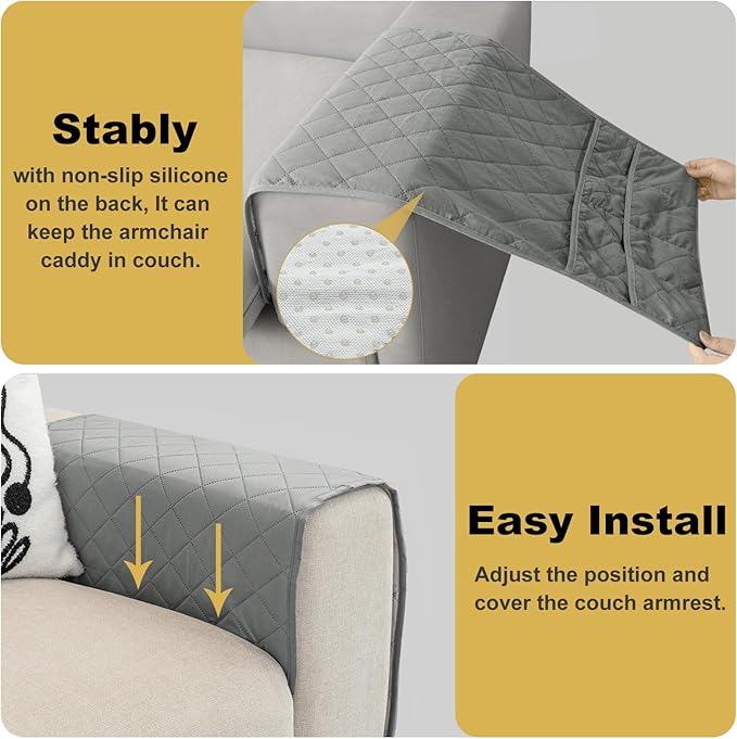 Remote Control Holder for Recliner,Armchair Caddy,Non Slip Sofa Armrest Storage Organizer for Recliner Couch with 6 Pockets for TV Remote,Cell Phone,Magazine (Grey)
