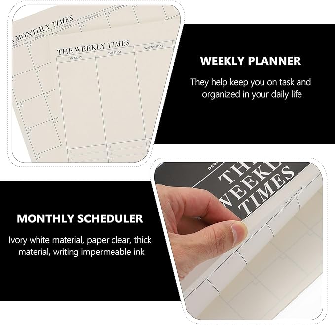 2pcs Weekly and Monthly Planner Notepad Tear-off Sheets Schedule Checklist for Students and Office Use Portable Undated Agenda for Goal Tracking and Habit Planning