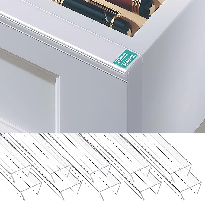 MONOID Drawer Edge Protector, Slip-On Clear Table Corners Guards, Door Kitchen Furniture Bumper, Prevent Wear, Impact Protection, Ease to Cut, 3/4" Thick, 24" Length – Clear, Pack of 10