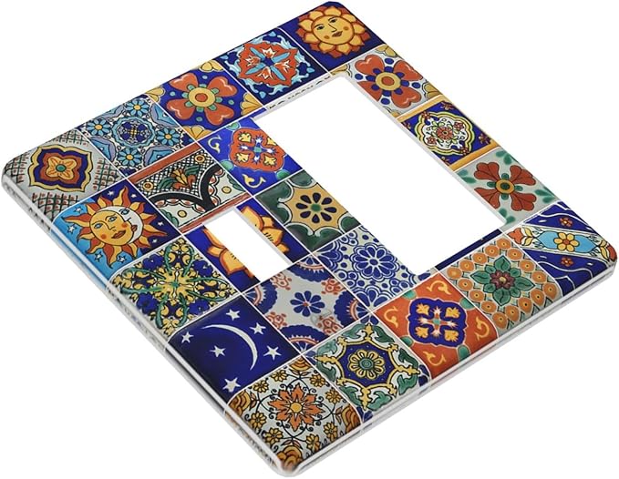 Outlet Covers Mid Century Talavera Shaped Tiles 1 Toggle 1 Rocker Combination Decorative Wall Plate Electrical Switch Plates Light Switch Cover Plate for Bedroom Bathroom Decor