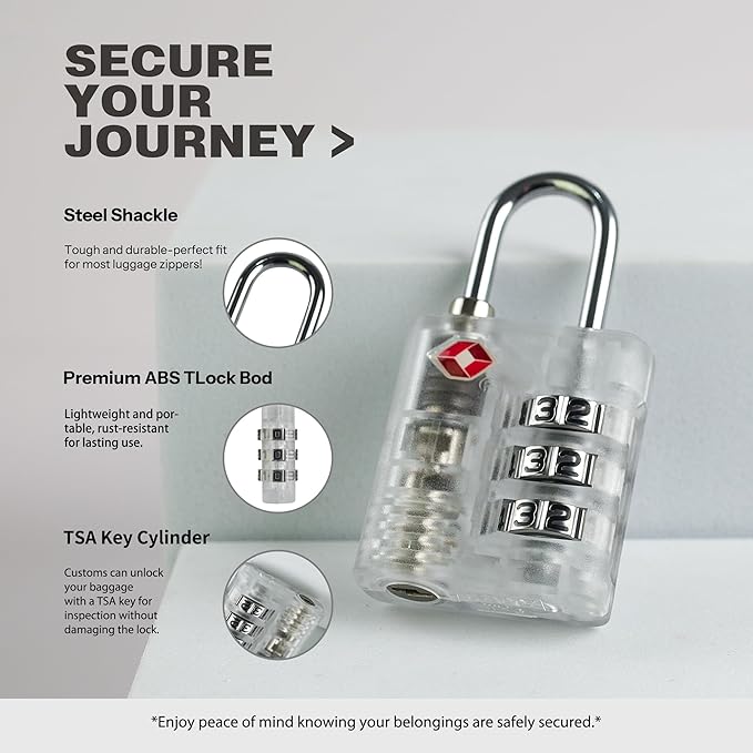 Luggage Locks TSA Approved, Combo Lock for Gym Locker, Small Padlock Combination, 3 Digit Combination Padlock for School Locker, Travel Suitcase, Gun Case, Backpack Zipper (White+White)
