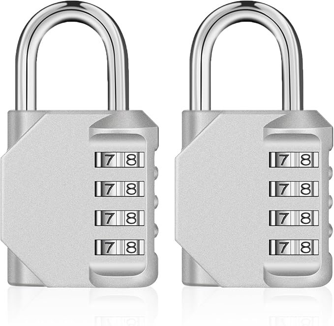 ZHEGE Combination Lock 2 Pack, 4 Digit Outdoor Padlock for School Gym Sports Locker, Fence, Toolbox, Case, Hasp Cabinet Storage (Silver, 2Pack)