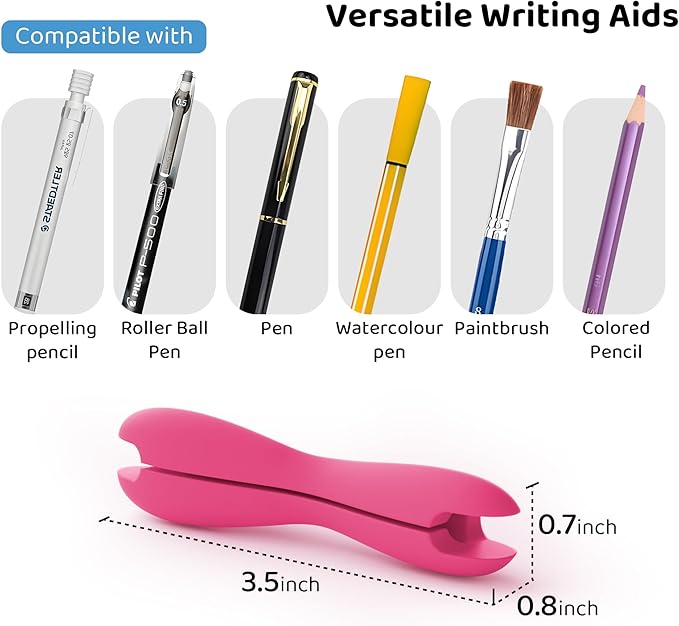 3 Pack Silicone Pencil Grips for Kids & Adults, Ergonomic Dual-Head Design for Handwriting, Drawing & Coloring, Improves Grip Control, Pink/Red/Yellow