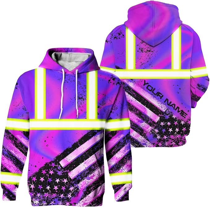 US Flag High Visibility Hoodie for Men Reflective Hoodie Safety Workwear for Worker Runner Patriotic ACC02