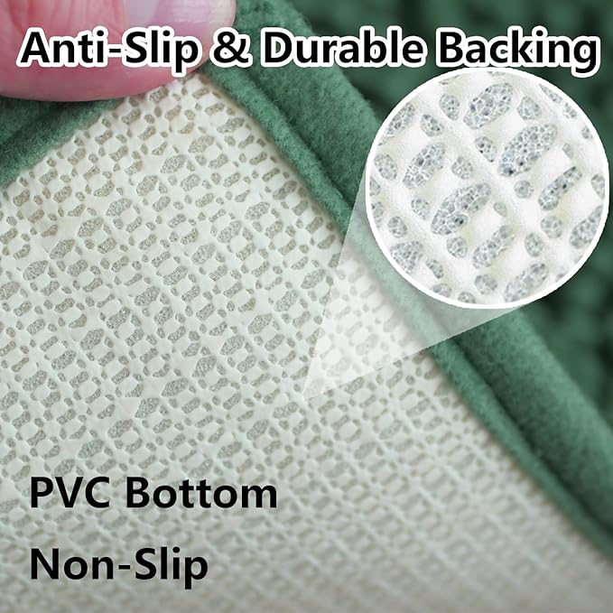 BOANKODU Bathroom Set - 2 Piece Soft Chenille Bath Rugs, Non-Slip, 32x20 + 20x20 Inch U Shape, Machine Washable (Dark Green)