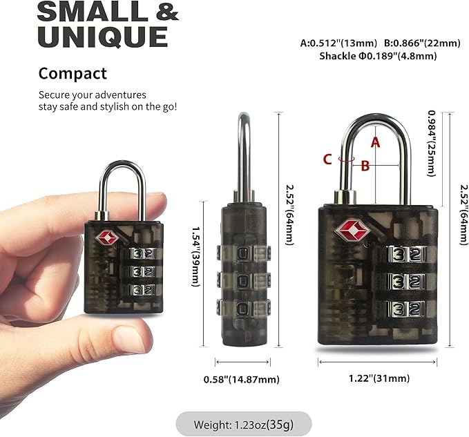 Suitcase Locks TSA Approved, Combination Lock for Locker, Combo Padlock for Gym Locker, Small Combination Padlocks for Outdoor Use, Suitcase, Gun Case, Ammo Can, Bag Zipper (Black+White)
