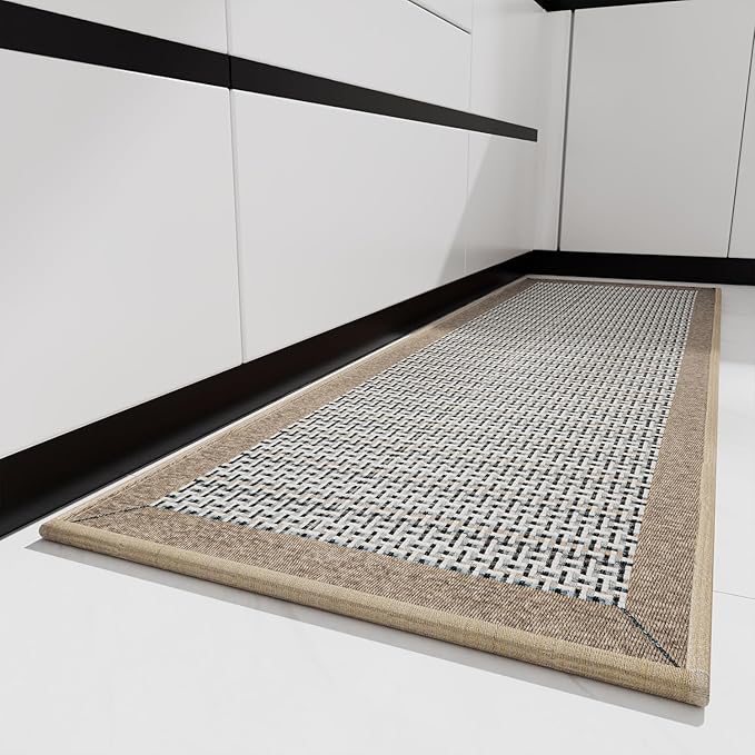 PADOOR Kitchen Mats for Floor, Kitchen Rugs Non Slip Washable, Rubber Backed Kitchen Runner Super Absorbent Kitchen Floor Mat Sink Rug, 17”x24” Brown