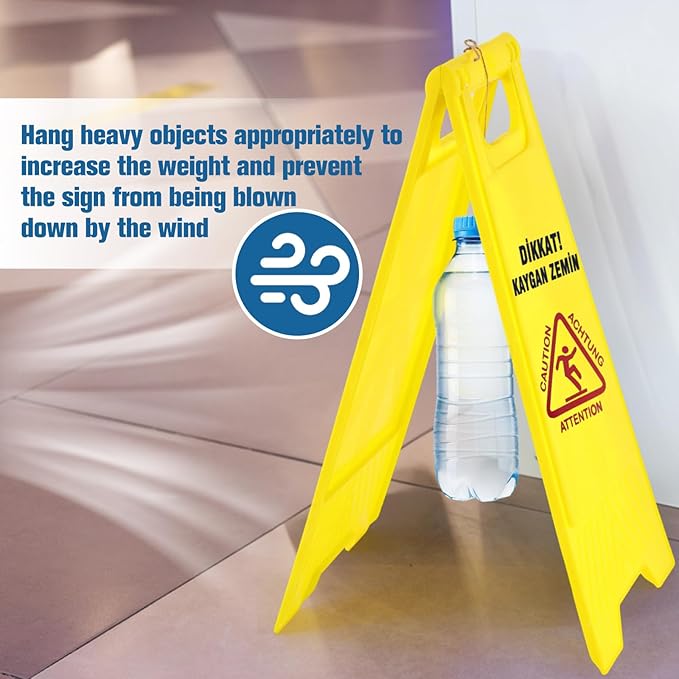 2 Pack 24 Inch Blank Floor Sign Yellow A-frame Foldable Caution Sign Stick/Write-On Double Sided Safety Warning for Pool Restaurant Restroom Office