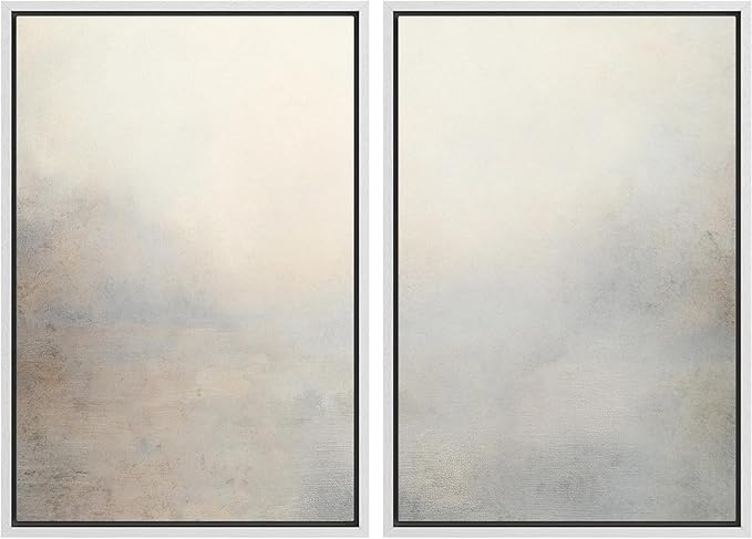 MUDECOR Framed Canvas Print Wall Art Soft Gradient Abstract Misty Landscape Illustrations Modern Art Decorative Bohemian Colorful Chic for Living Room, Bedroom, Office - 24"x36"x2 White