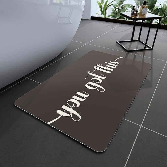 Bath Mat, Bathroom Mat Rugs Super Absorbent Shower Mats Non Slip Quick Dry Thin Rubber Mats for Bathroom Floor Fit Under Door, Shower Rug for Bathtub, Shower, Beige