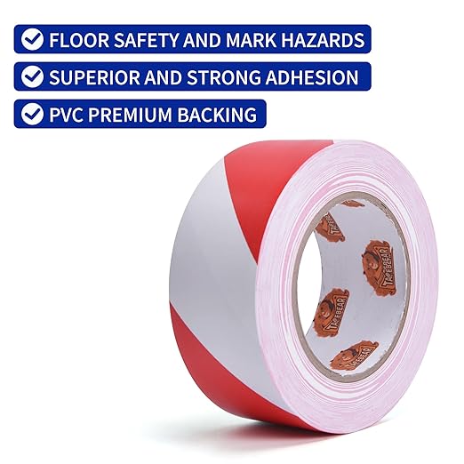 TAPEBEAR Hazard Caution Tape, 2inch x 150 Feet(50yds) Self Adhesive Warning Tape for Steps, High Visibility White Red Tape for Outdoor Construction Warning, Danger Zone, 16rolls
