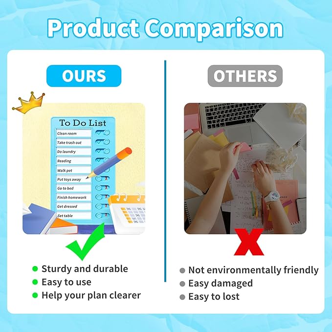 2-Piece Chores Chart for Kids - Reusable Chore List, Removable Checklist Board, Portable to Do List Visual Schedule for Multiple Kids