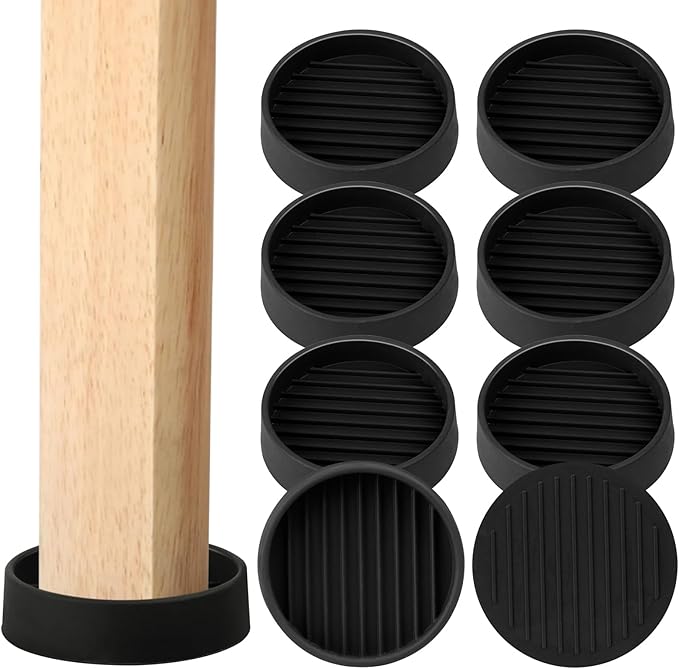 Non Slip Furniture Pads for Hardwood Floors - 8 PCS 2"x2" Rubber Feet for Furniture,Couch Leg Floor Protector for Bed Sofa Table and Chair Stopper (Black,Round)