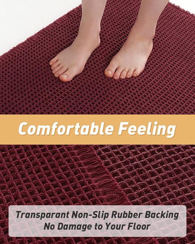 Upgraded Christmas Waffle Bath Mat, Super Absorbent Non Slip Bath Mats for Bathroom Floor, Machine Washable Bathroom Rugs with Tassels, Rubber Backed Bathroom Mats, Ultra Soft, 18" x 30", Burgundy