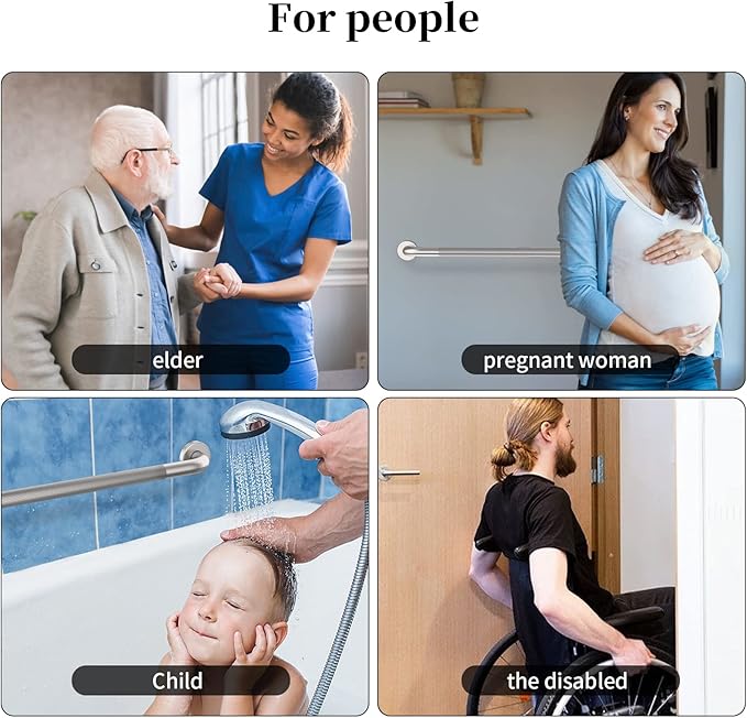 Brushed Nickel Shower Grab Bar w/Anti-Slip Knurled Grip 36 Inch, Zepolu Stainless Steel Bathroom Grab Bars, Safety Bar Balanced Handrail, Handicap Injury Elderly Senior Assist Support Shower Handle