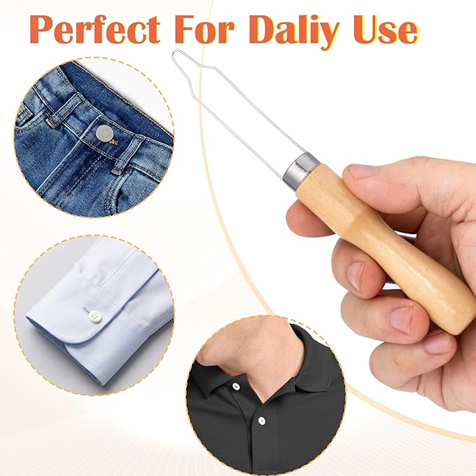 Easy Button Hook, Steel Button Helper Tool for Elderly, Wide Wood Handle Buttons Fastener Device Assist Dressing Aid Tool for Seniors One Hand - 1 Pack, Small Button