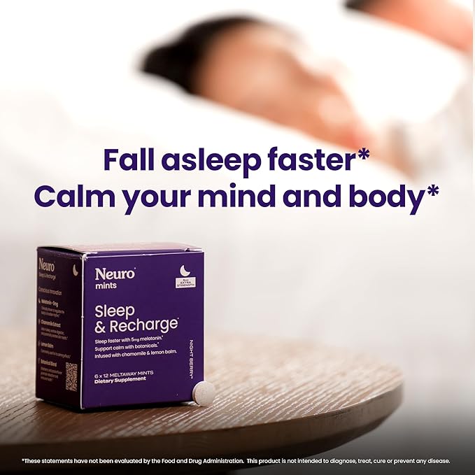 Neuro Sleep & Recharge Meltaway Mints - Contains Melatonin 5mg, Chamomile & Elderberry - Travel Aid for Nighttime Relaxation & Healthy Sleep Cycle - Night Berry 144, ct