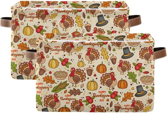 Storage Basket Thanksgiving Day Pumpkins Cube Storage Bins Organizer Bag Collapsible Closet Shelf Baskets with handle for Cloth Book 14.2×10.2×8.3 IN