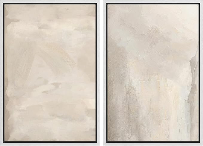 MUDECOR Framed Canvas Print Wall Art Abstract Neutral Tones Minimalist Earthy Color Palette Illustrations Modern Art Decorative Chic for Living Room, Bedroom, Office - 16"x24"x2 White