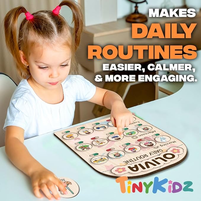 Wooden Chore Chart for Kids, Daily Routine for Girls, Wooden Daily Chore Chart, Daily Responsibilities for Toddler