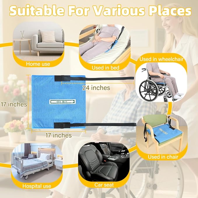 One Way Transfer Support Cushion, Non Slip Tubular Pad for Fall Prevention in Chair & Wheelchair, Elderly/Disabled Assistance, 17"x17"(Blue-with Handles)