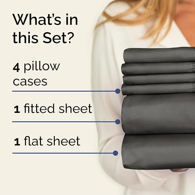 Cal King 6 Piece Sheet Set - Cooling & Breathable Bed Sheets - Hotel Luxury Bed Sheets for Women, Men, Kids & Teens - Deep Pocket Bedding w/Easy Fit - Soft & Wrinkle Free - Cal King Charcoal Sheets