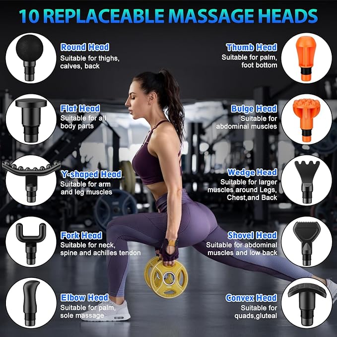 TOLOCO Massage Gun, Deep Tissue Back Massage for Athletes for Pain Relief, Percussion Massager with 10 Massages Heads & Silent Brushless Motor, Christmas Gifts for Women, Men, Carbon