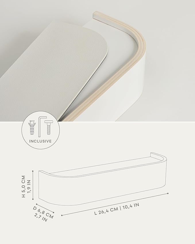 Kazai. Key Holder 'Toke' | Minimalist Key Hook Design from Berlin | Modern Key Holder Wall Mount with Wooden Shelf | Key Rack for Wall as Entryway Organizer | White