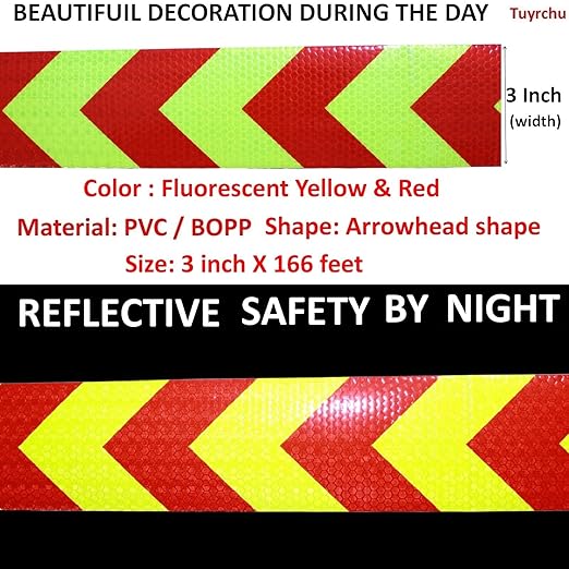 Reflective Tape Outdoor Waterproof 3 inch X 166 feet, High Visibility Hazard Conspicuity Safety Warning Industrial Marking Tape