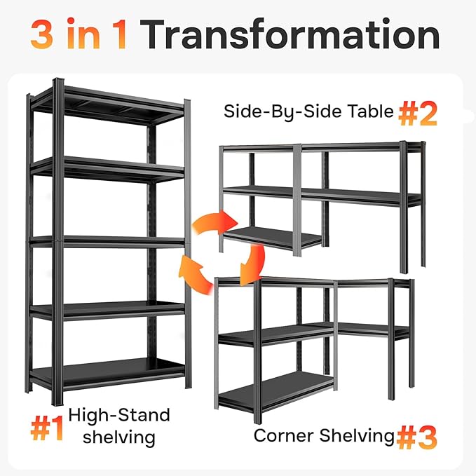 Metal Storage Shelves, 5-Tier 78" H x 39.4" W x 17.7" D Tall Garage Shelving Unit, Heavy Duty & Adjustable, Rust-Resistant Utility Rack for Warehouse, Basement, Pantry