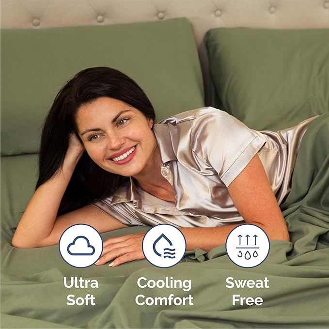 Queen 6 Piece Sheet Set - Cooling & Breathable Bed Sheets - Hotel Luxury Bed Sheets for Women, Men, Kids & Teens - Bedding w/Deep Pockets & Easy Fit - Soft & Wrinkle Free - Queen Sage Green Sheets