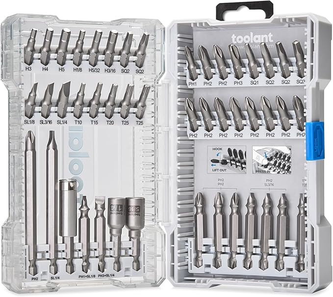 toolant Magnetic Screwdriver Bit Set, Impact Driver Bit Set, 1/4'' Hex S2 Steel Impact Driver Bit Set with Storage Box, 46-Piece