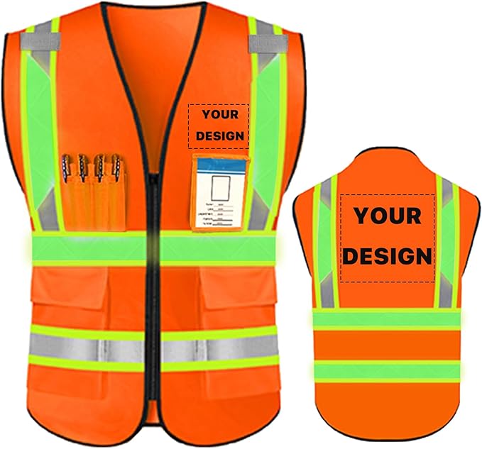 YOWESHOP High Reflective Visibility Safety Vest Custom Your Logo Safety Workwear with Reflective Strips and Pockets
