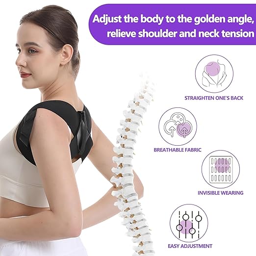 Posture Corrector for Women and Men, Adjustable Back Brace Support for Scoliosis, Hunchback Correction, Upper Spine & Shoulder Pain Relief (Medium)