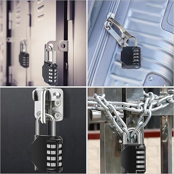 Combination Lock Waterproof 4 Digit Padlocks with Combination Code, Zinc Alloy Combination Lock for Door, Tool Boxes, Schools, Gym, Garden, Fences, Reel Cabinet & Storage, Black (1PCS)