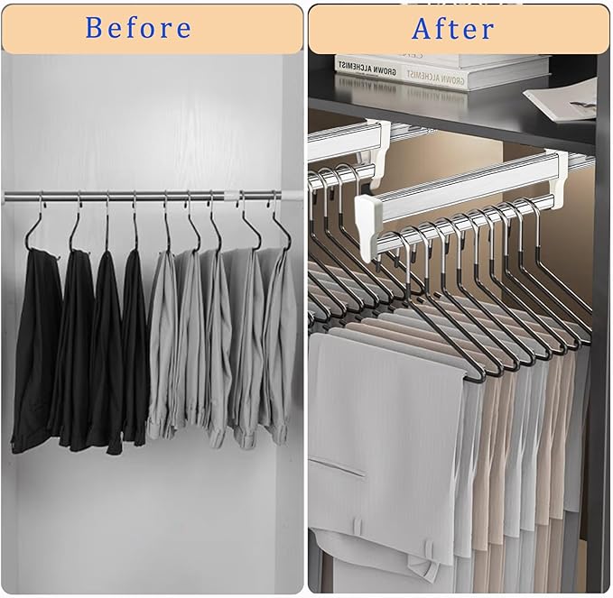 Pull Out Clothes Hanger Rod Adjustable Wardrobe Clothing Rail Hanger Rack Bar for Pants Clothes Stainless Steel (447mm/17.6inch)