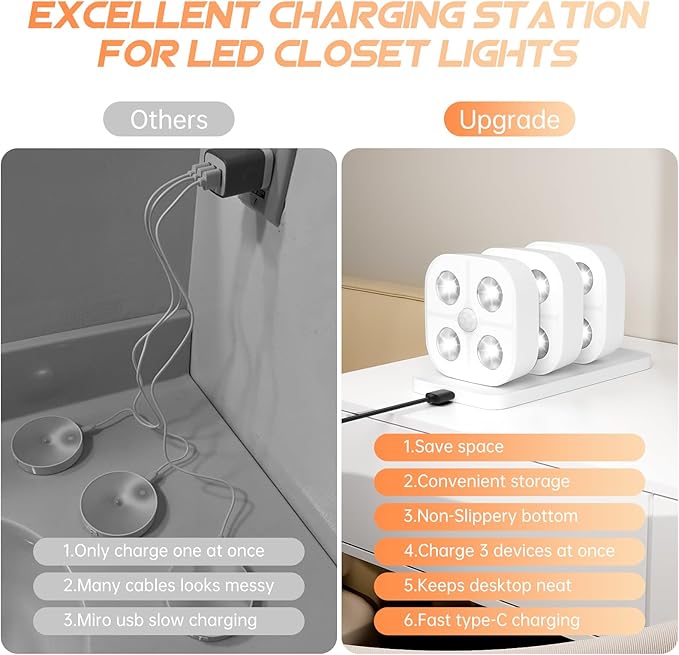 Wireless Step Light Rechargeable Puck Lights with Charging Station, RGB Motion Sensor Puck Light Under Cabinet Lighting with Remote Control, LED Closet Lights for Stair, Kitchen (6 Pcs)
