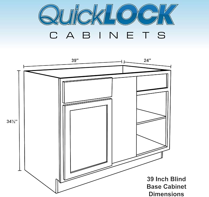 Quicklock RTA (Ready-to-Assemble) | Base Kitchen Cabinets - Shaker Style | Made in America (Raw Maple, 39" Wx34.5 Hx24 D Blind Corner)