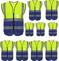 zojo High Visibility Safety Vests With Pockets, Pack of 10,Wholesale Reflective Vest for Outdoor Works, Cycling, Jogging, Walking,Sports - Fits for Men and Women (2XL-Mix Yellow & Blue)